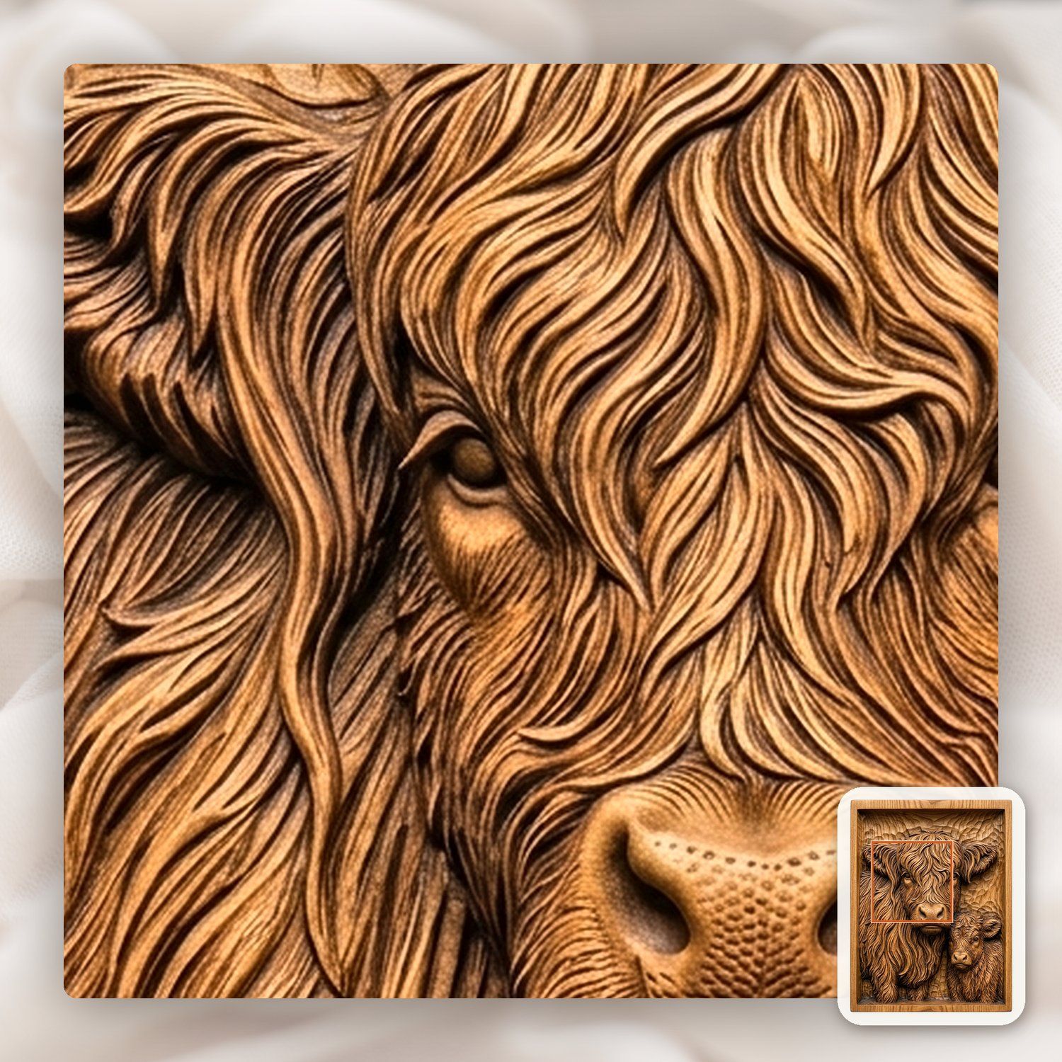 Highland Cow and Calf Family CNC Relief STL bas-relief STL — view 10