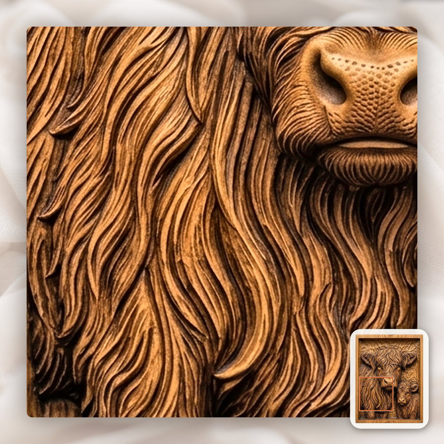 Highland Cow and Calf Family CNC Relief STL bas-relief STL — view 11