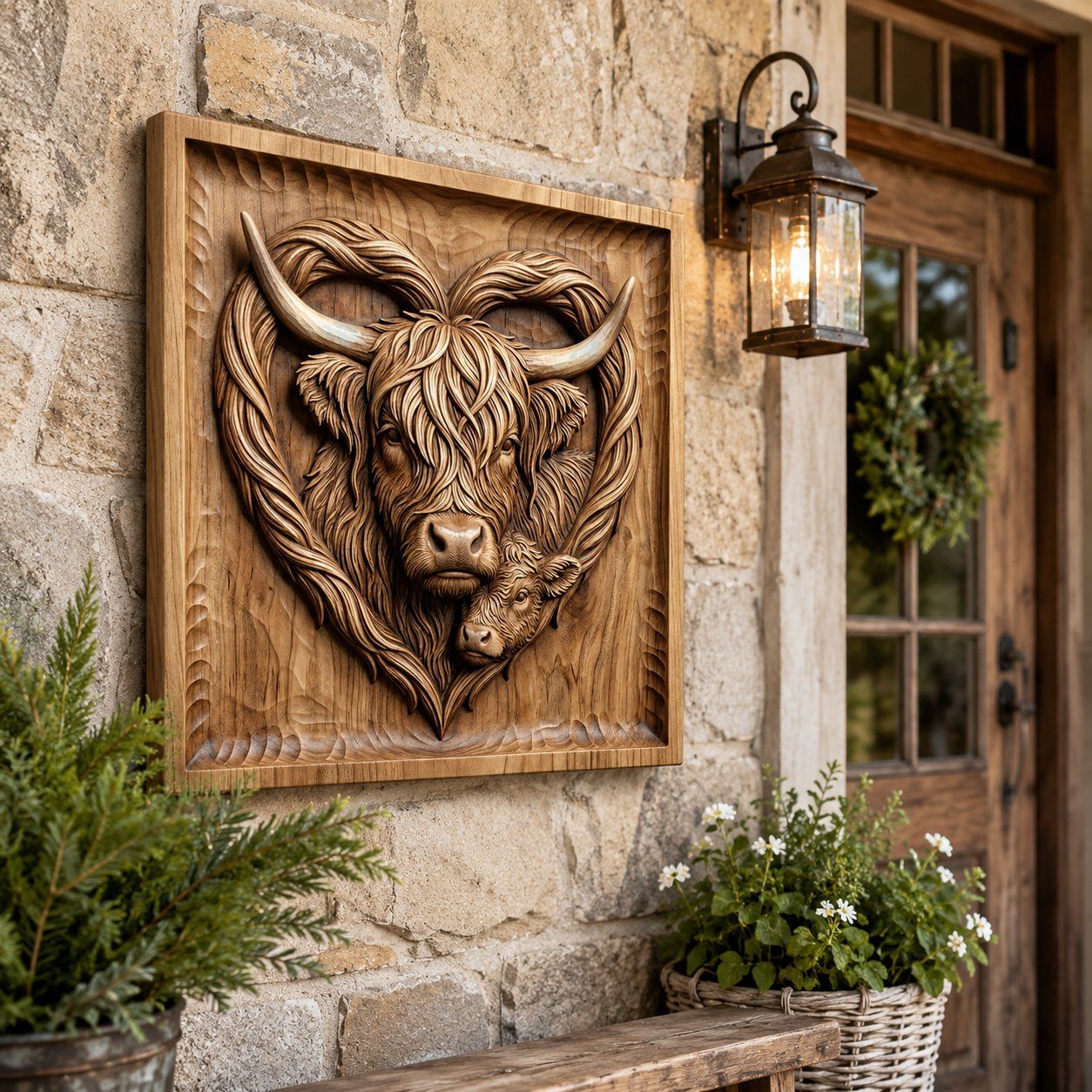 Highland Cow and Calf Heart CNC Relief STL bas-relief STL — view 7