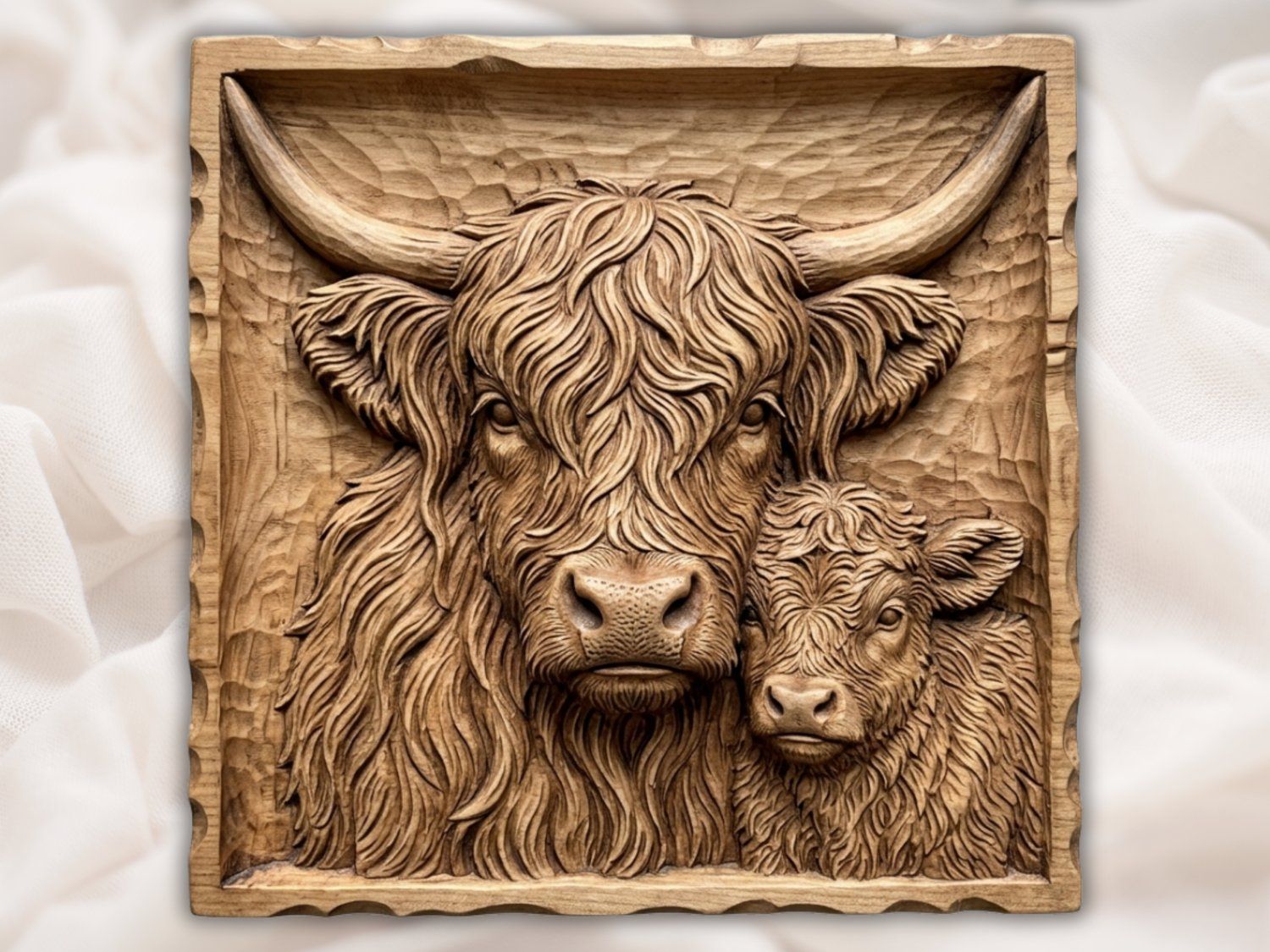 Highland Cow and Calf Motherhood CNC Relief STL bas-relief STL — view 2