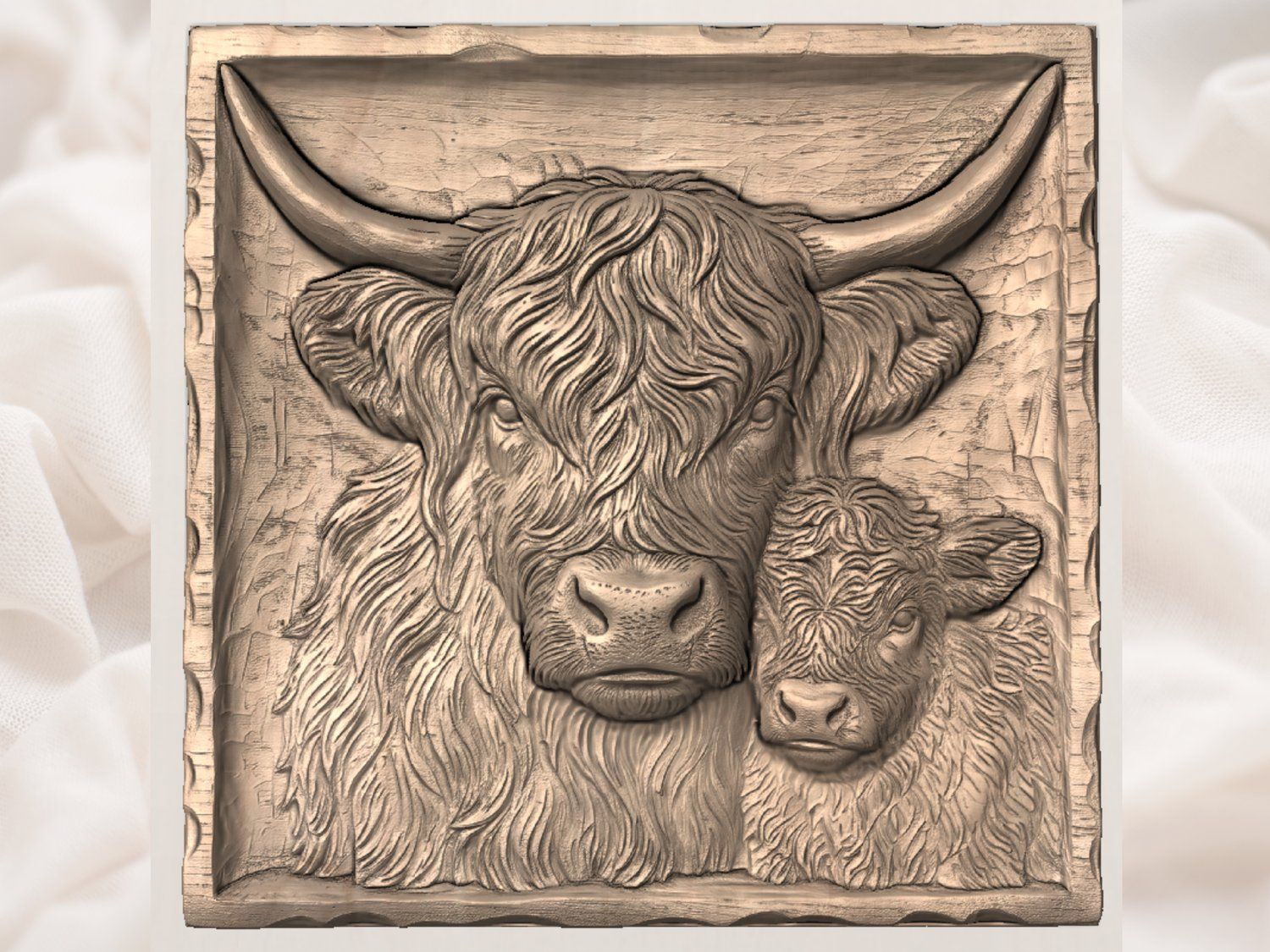 Highland Cow and Calf Motherhood CNC Relief STL bas-relief STL — view 3