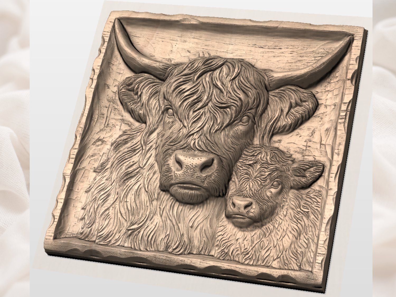 Highland Cow and Calf Motherhood CNC Relief STL bas-relief STL — view 4