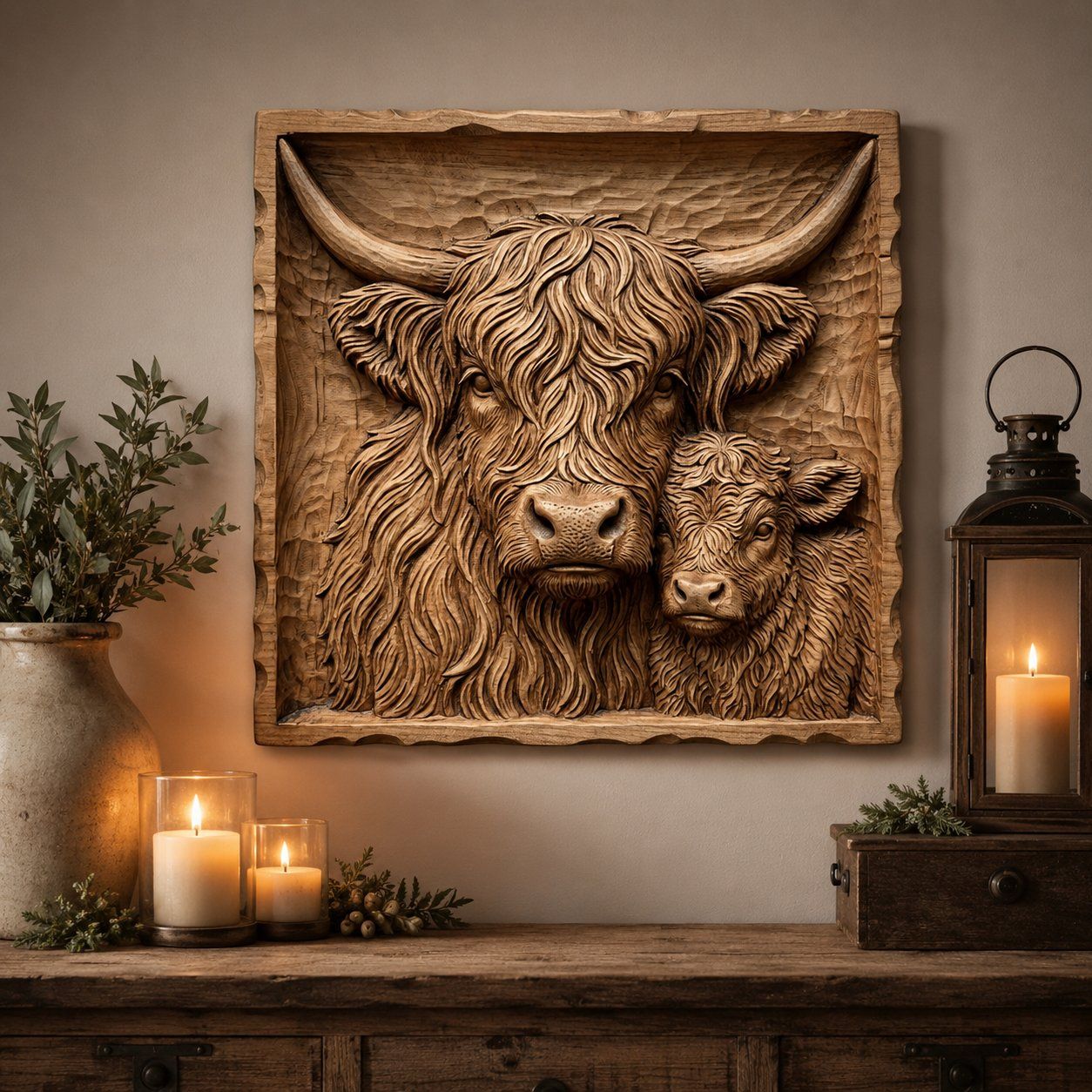 Highland Cow and Calf Motherhood CNC Relief STL bas-relief STL — view 6