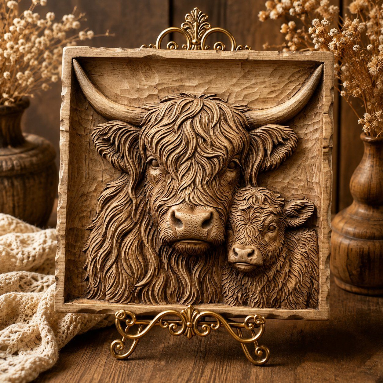 Highland Cow and Calf Motherhood CNC Relief STL bas-relief STL — view 7