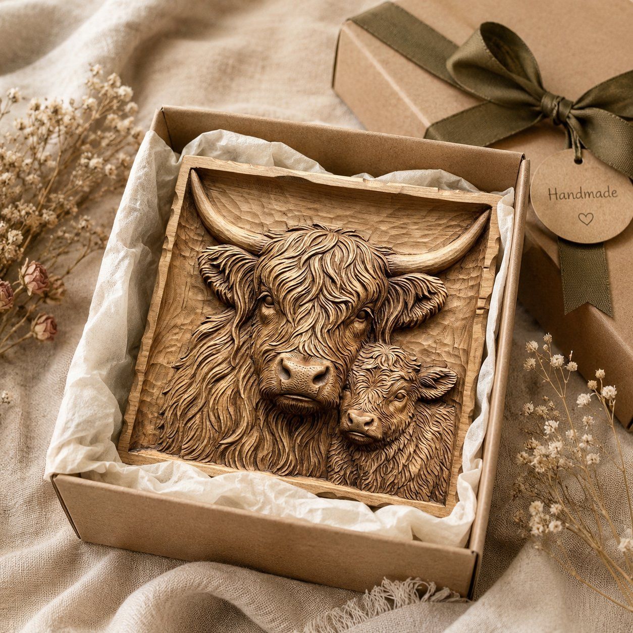 Highland Cow and Calf Motherhood CNC Relief STL bas-relief STL — view 9