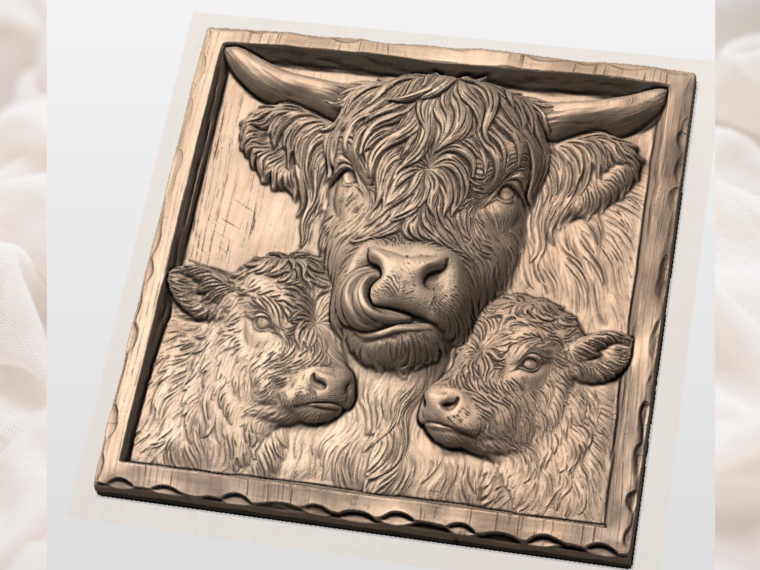 Highland Cow and Calves Motherhood Scene CNC Relief STL bas-relief STL — view 4
