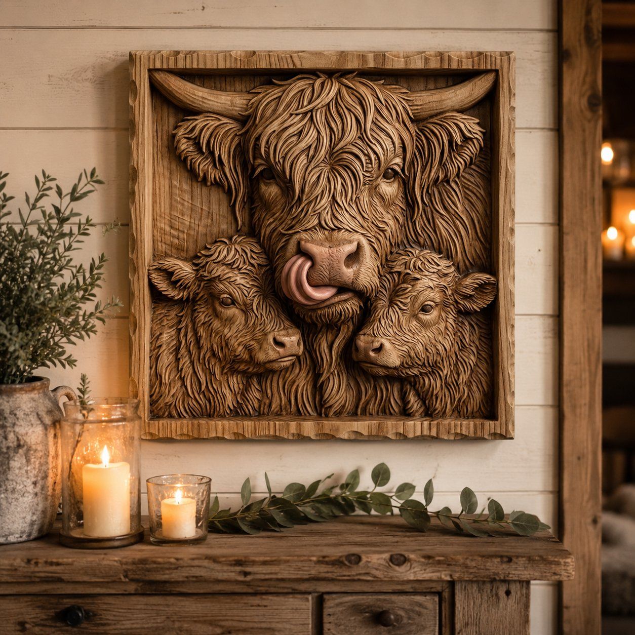 Highland Cow and Calves Motherhood Scene CNC Relief STL bas-relief STL — view 6