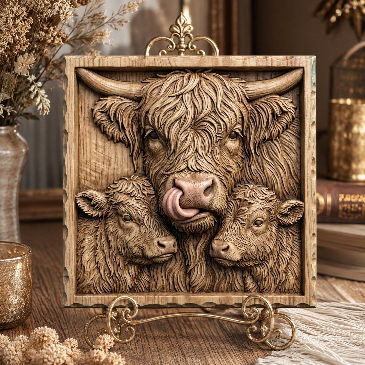 Highland Cow and Calves Motherhood Scene CNC Relief STL bas-relief STL — view 7