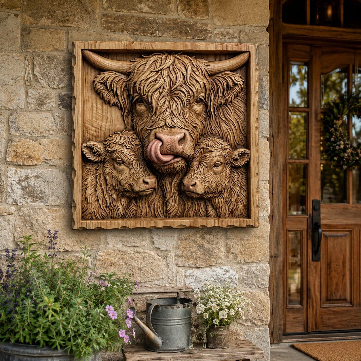Highland Cow and Calves Motherhood Scene CNC Relief STL bas-relief STL — view 8