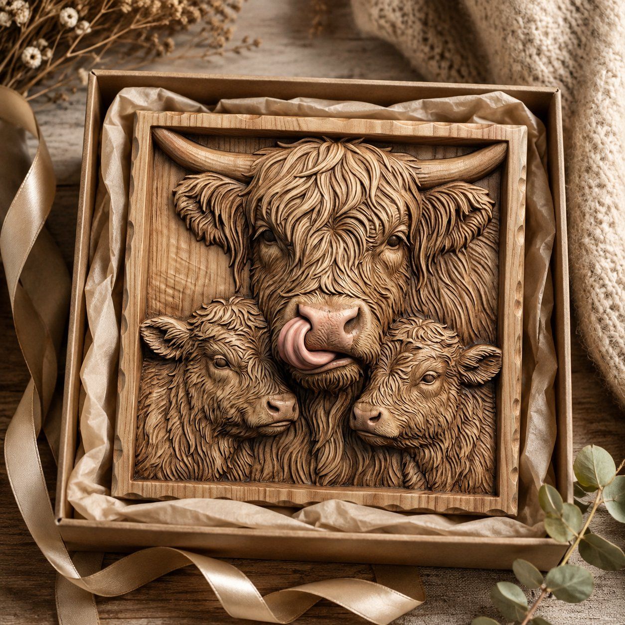 Highland Cow and Calves Motherhood Scene CNC Relief STL bas-relief STL — view 9