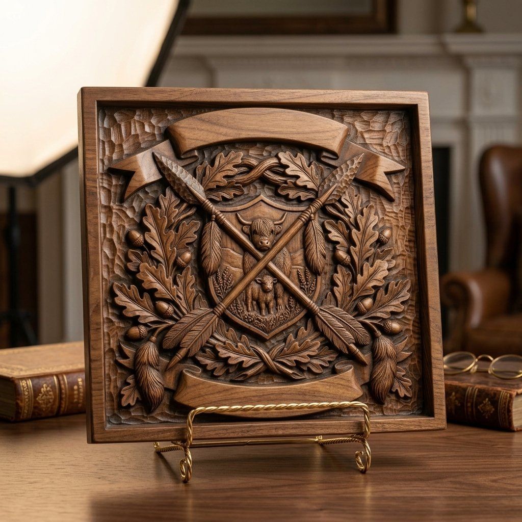Highland Cow Calf Shield CNC Relief STL bas-relief STL — view 5