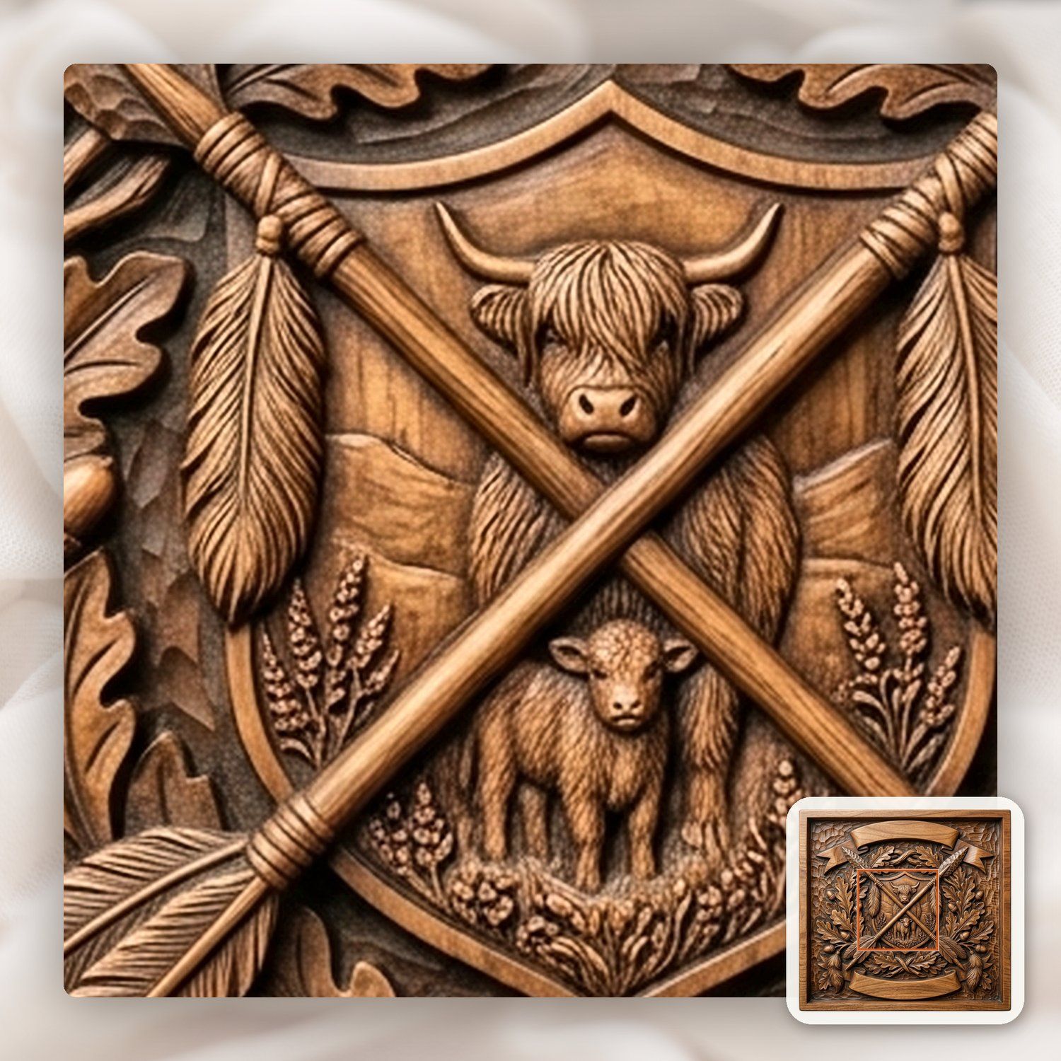 Highland Cow Calf Shield CNC Relief STL bas-relief STL — view 10