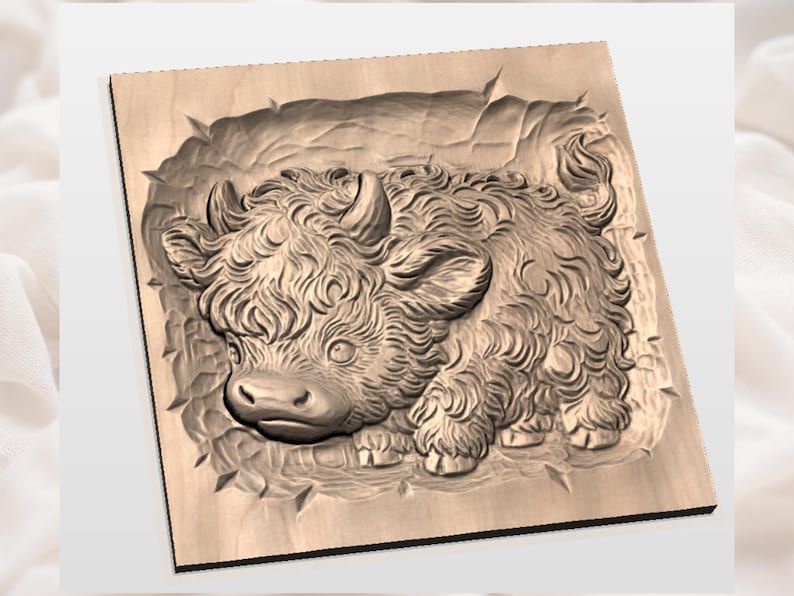 Fluffy Highland Cow Calf Bas-Relief STL for CNC Carving bas-relief STL — view 2