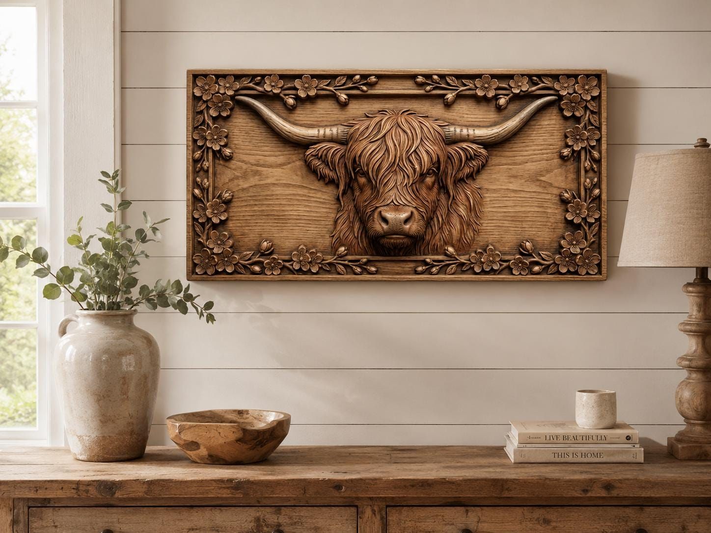 Highland Cow CNC STL File for Wood Carving - Shaggy Bull 3D Bas Relief - Farmhouse Wall Art Decor bas-relief STL — view 4