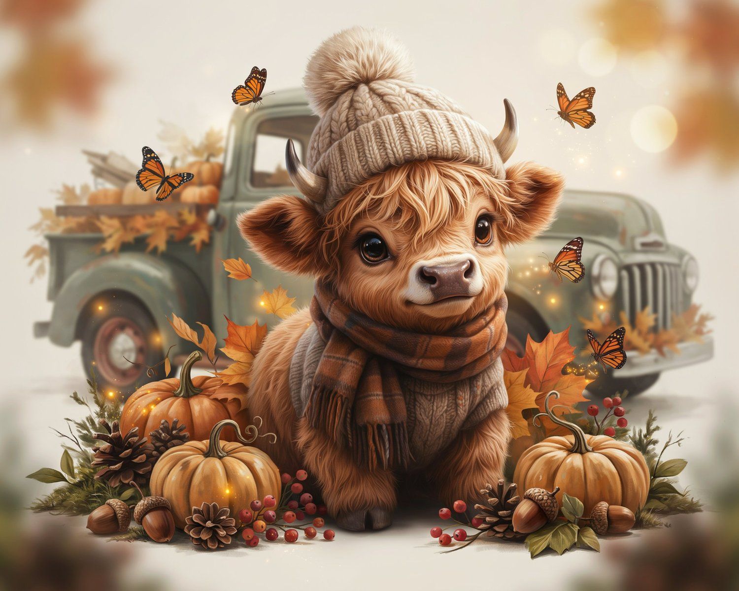 Highland Cow Fall Truck CNC Relief STL bas-relief STL — view 13