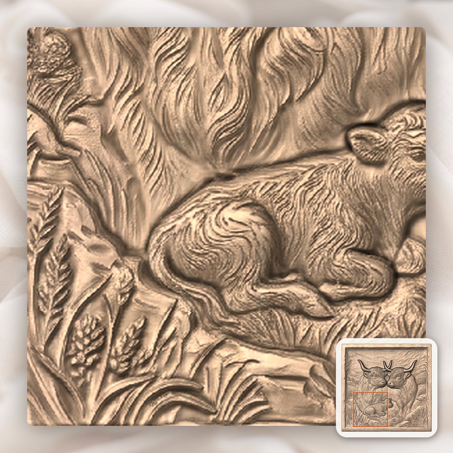 Highland Cow Family Farmhouse Decor CNC Relief STL bas-relief STL — view 7