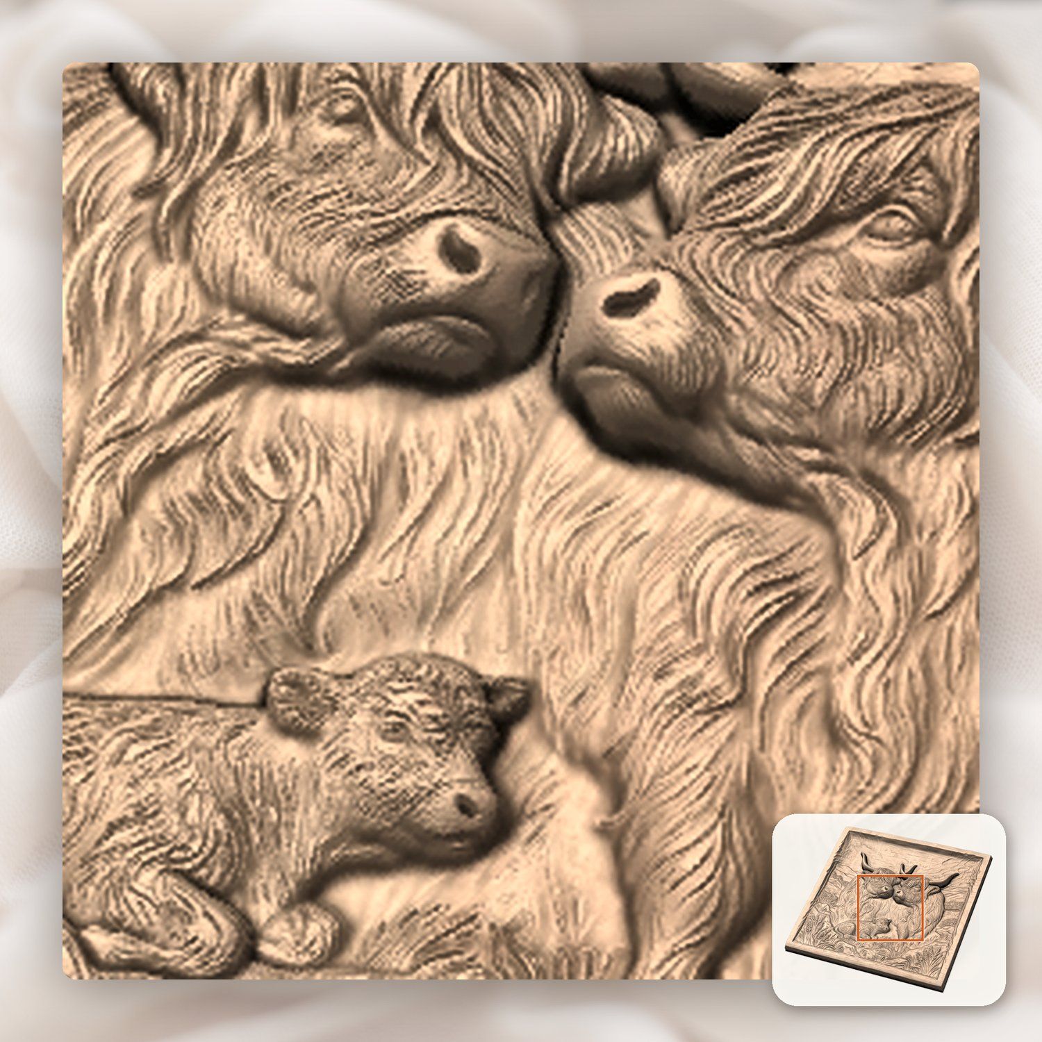 Highland Cow Family Farmhouse Decor CNC Relief STL bas-relief STL — view 8