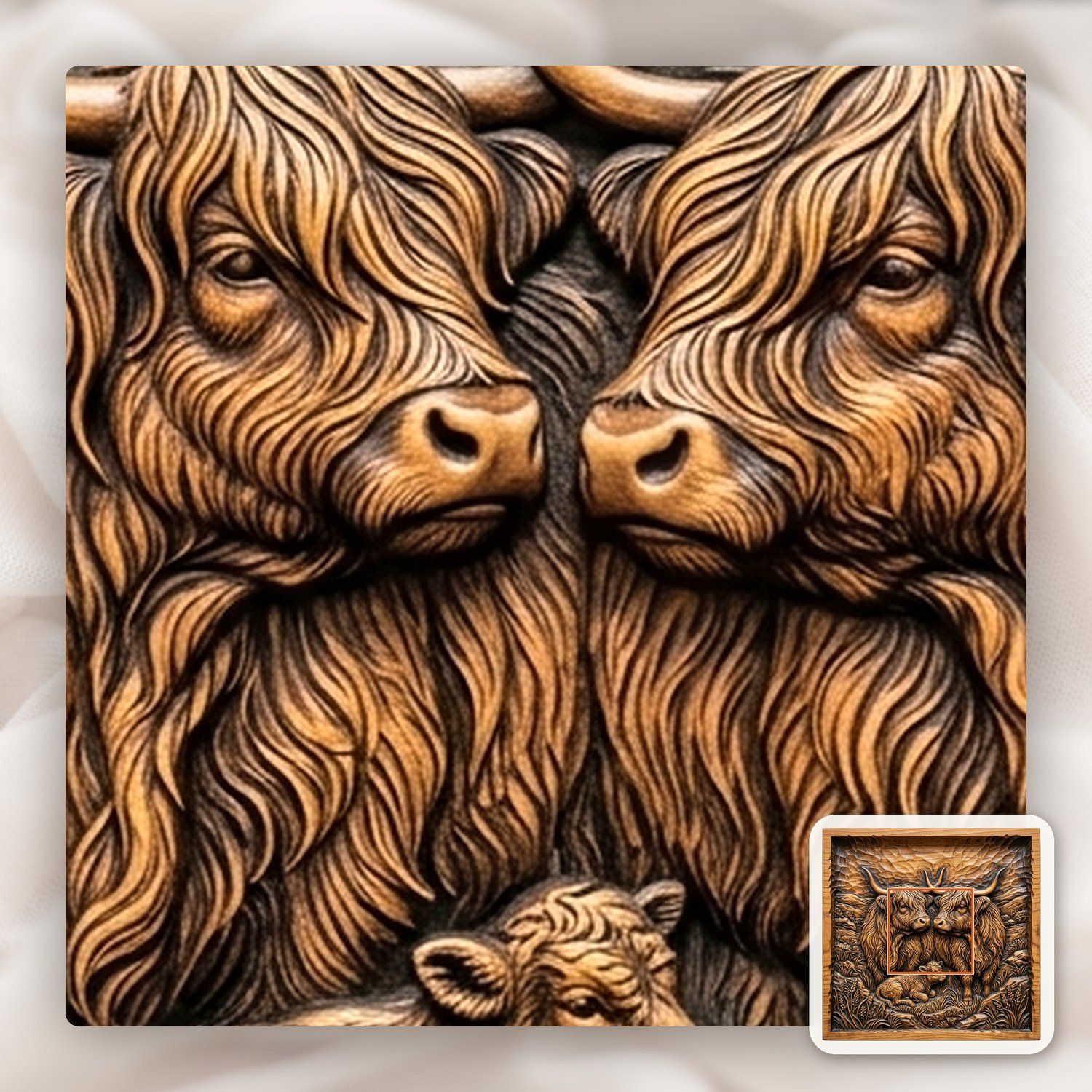 Highland Cow Family Farmhouse Decor CNC Relief STL bas-relief STL — view 10