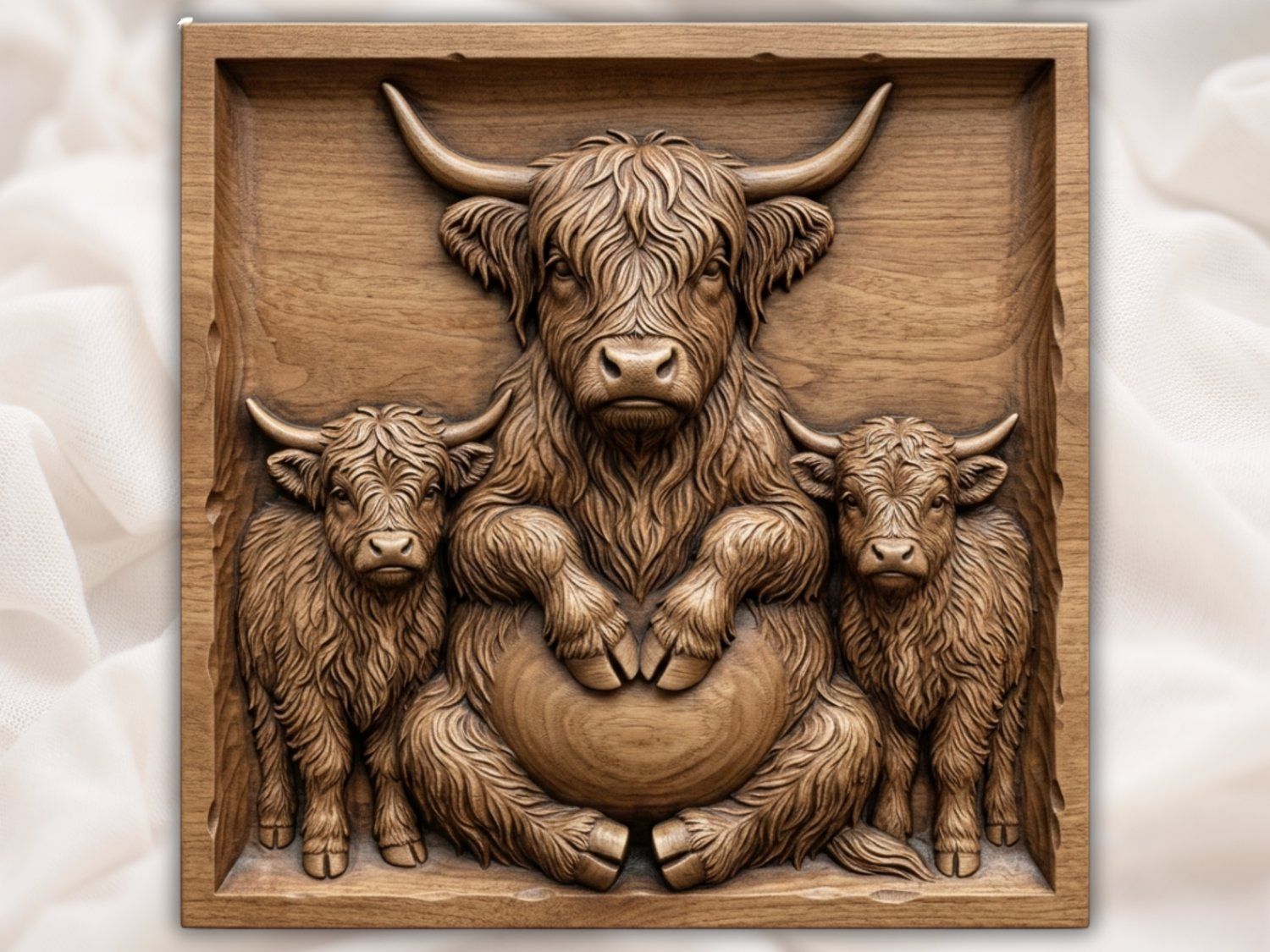 Highland Cow Family Farmhouse Decor CNC Relief STL bas-relief STL — view 2