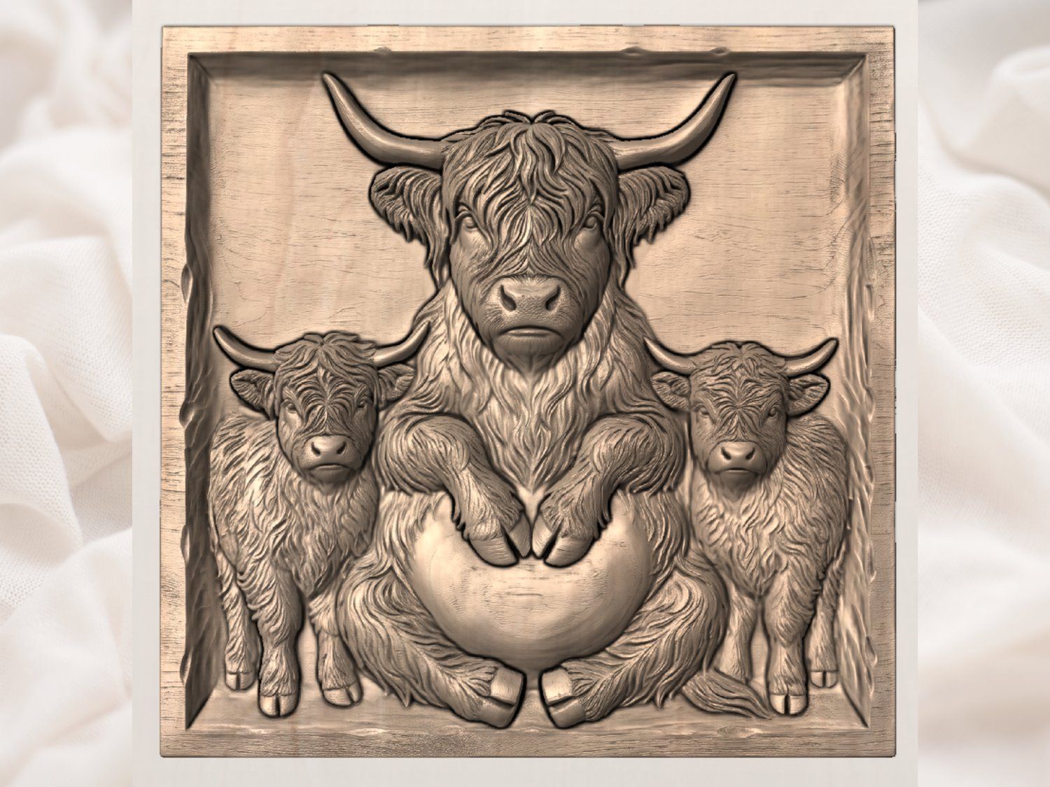 Highland Cow Family Farmhouse Decor CNC Relief STL bas-relief STL — view 3