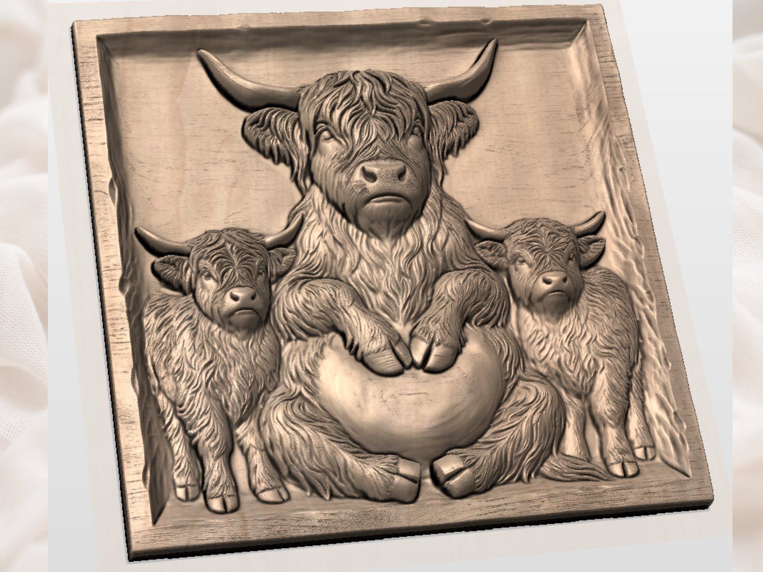 Highland Cow Family Farmhouse Decor CNC Relief STL bas-relief STL — view 4