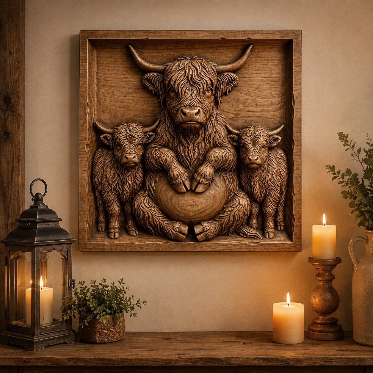 Highland Cow Family Farmhouse Decor CNC Relief STL bas-relief STL — view 5