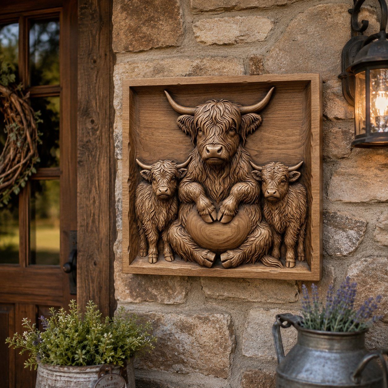 Highland Cow Family Farmhouse Decor CNC Relief STL bas-relief STL — view 7