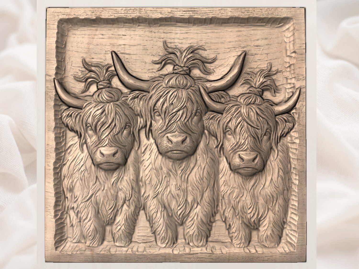 Highland Cow Family Trio CNC Relief STL bas-relief STL — view 2
