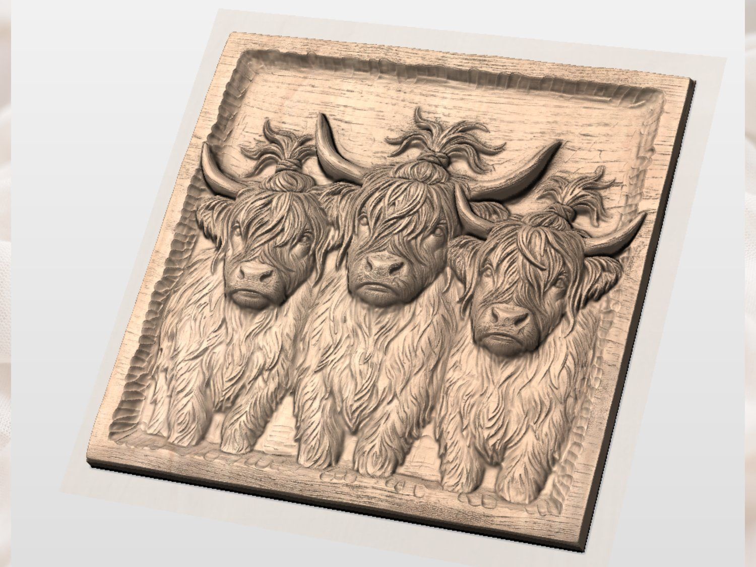 Highland Cow Family Trio CNC Relief STL bas-relief STL — view 3