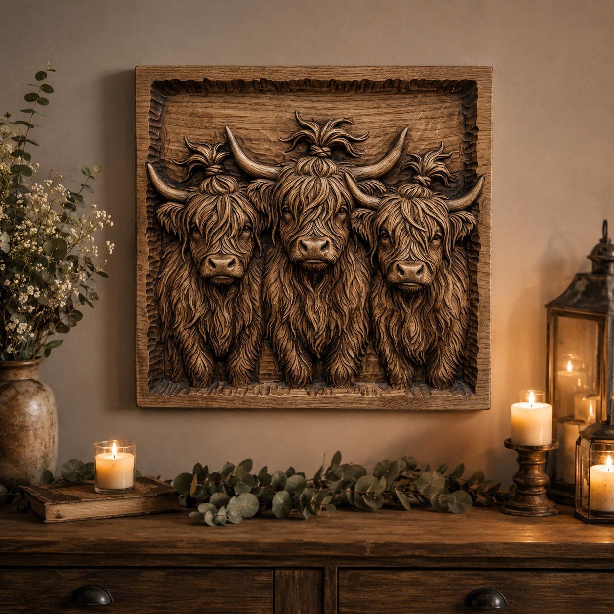 Highland Cow Family Trio CNC Relief STL bas-relief STL — view 5