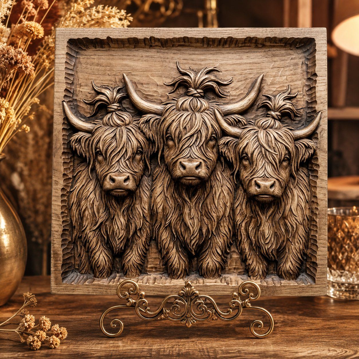 Highland Cow Family Trio CNC Relief STL bas-relief STL — view 6