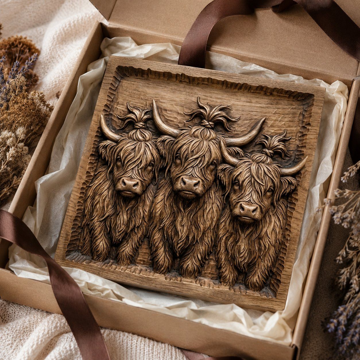 Highland Cow Family Trio CNC Relief STL bas-relief STL — view 8
