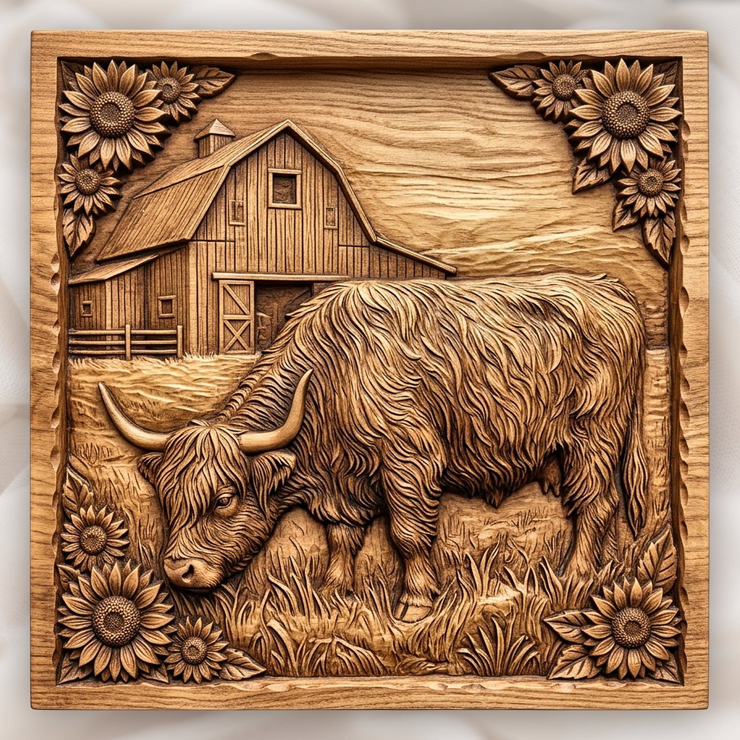 Highland Cow Farmhouse Barn Scene CNC Relief STL bas-relief STL design