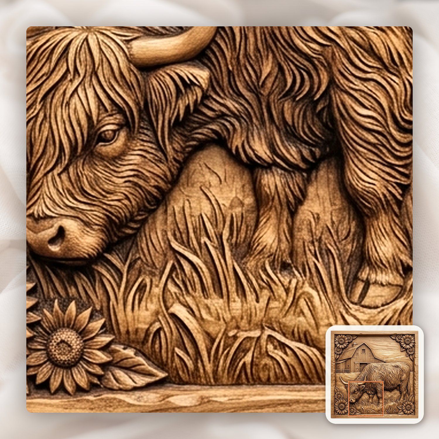 Highland Cow Farmhouse Barn Scene CNC Relief STL bas-relief STL — view 11