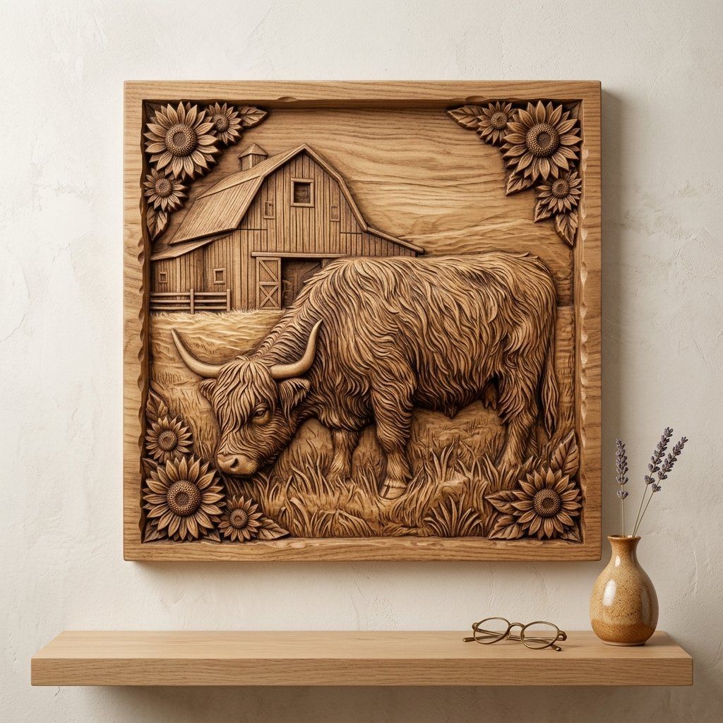 Highland Cow Farmhouse Barn Scene CNC Relief STL bas-relief STL — view 12