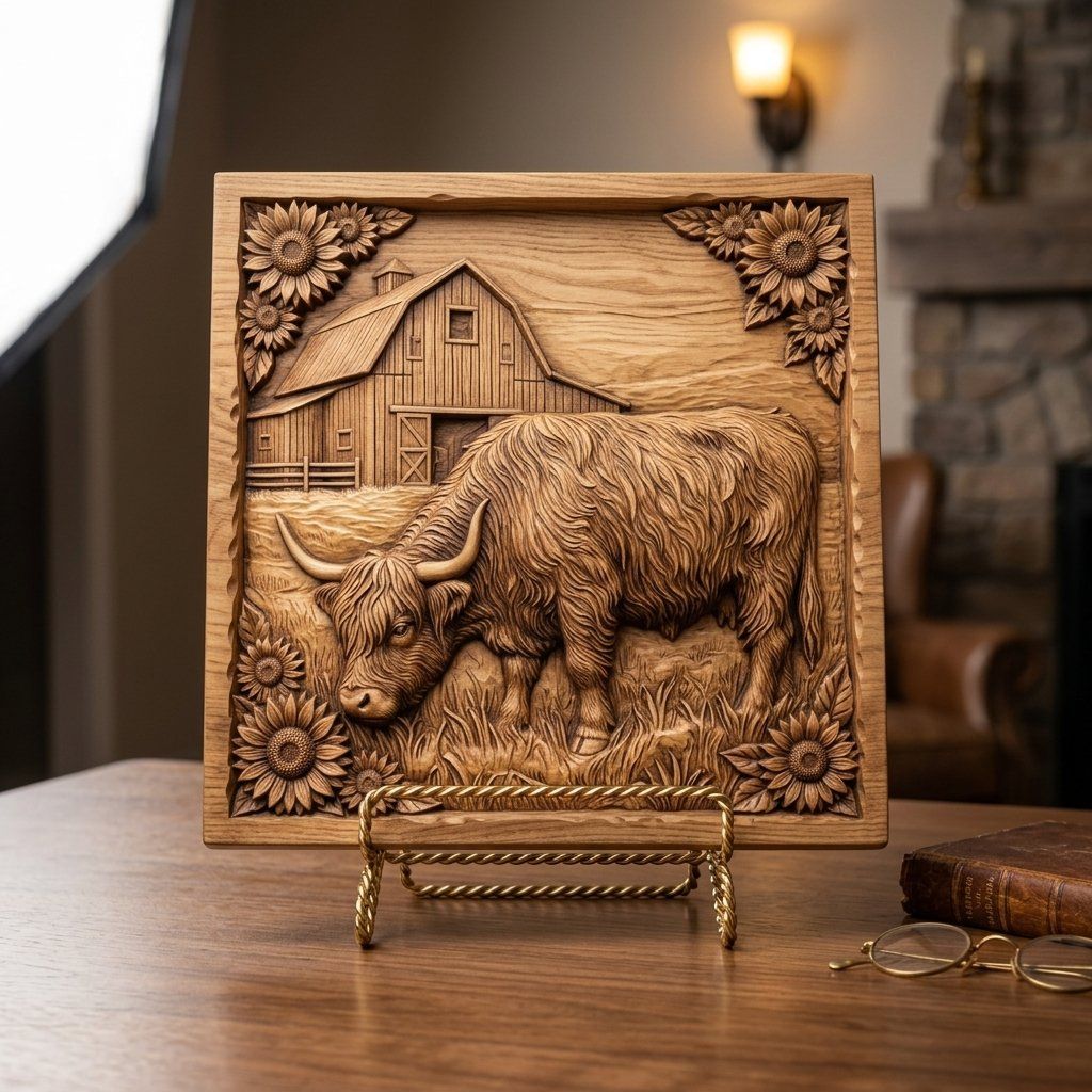 Highland Cow Farmhouse Barn Scene CNC Relief STL bas-relief STL — view 13