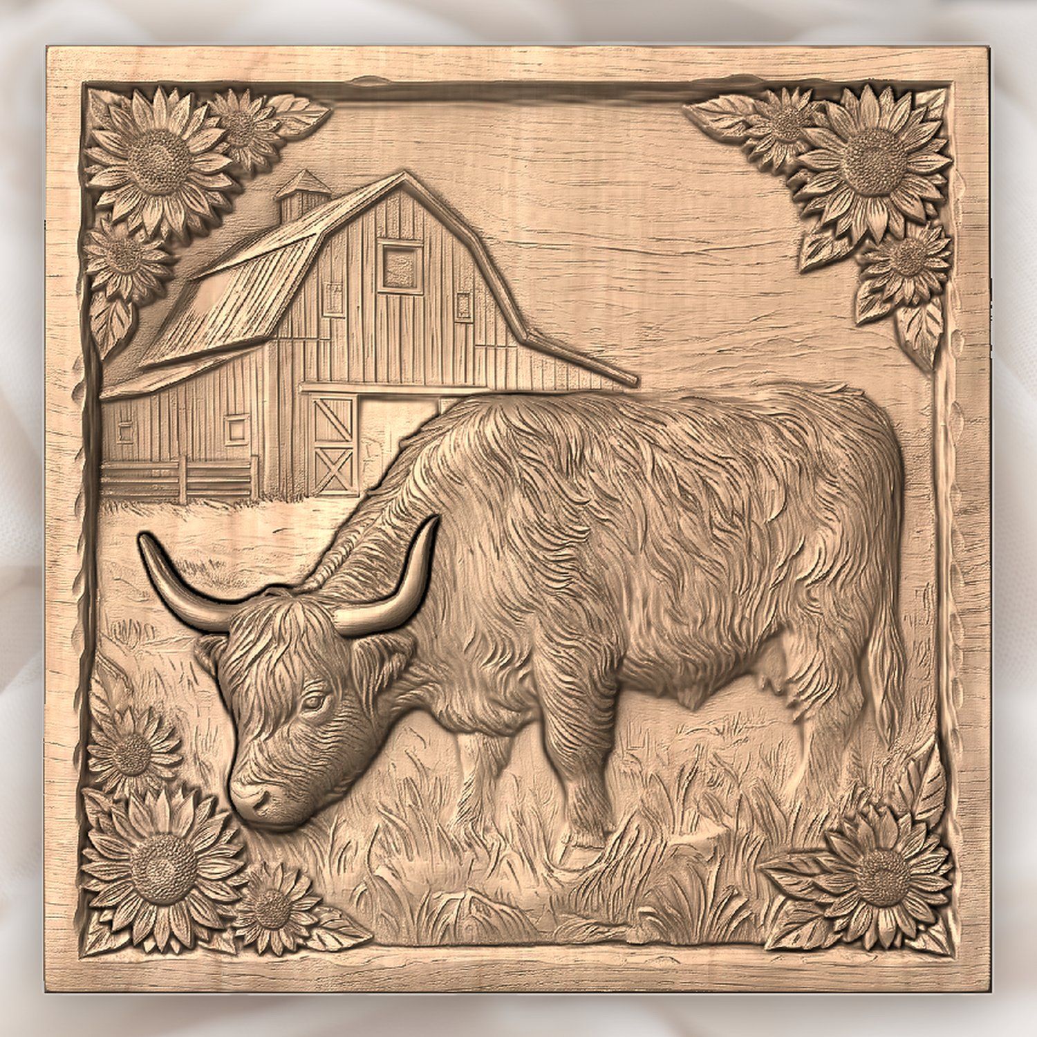 Highland Cow Farmhouse Barn Scene CNC Relief STL bas-relief STL — view 3