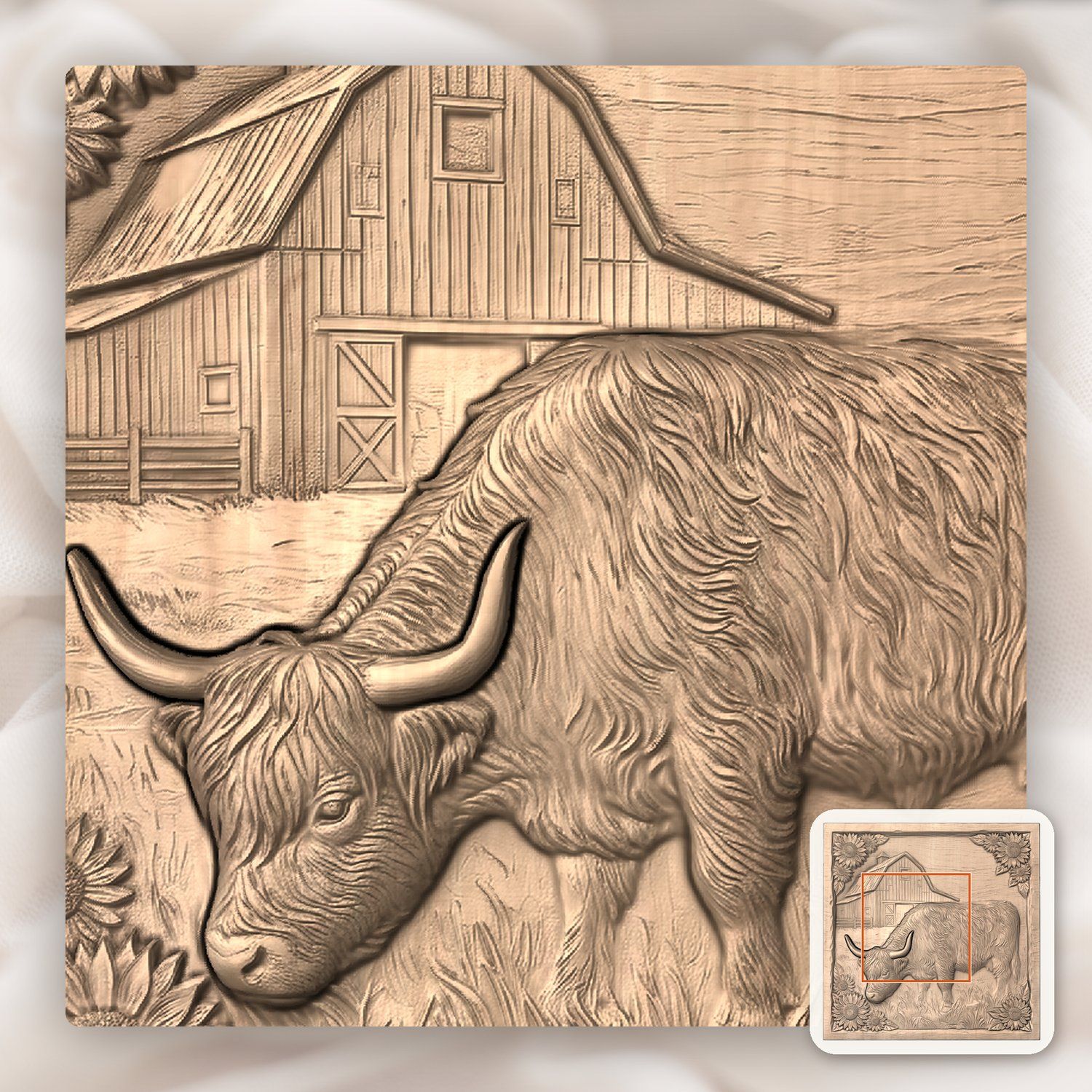 Highland Cow Farmhouse Barn Scene CNC Relief STL bas-relief STL — view 5