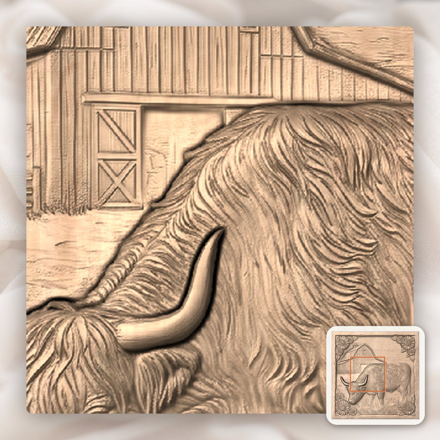 Highland Cow Farmhouse Barn Scene CNC Relief STL bas-relief STL — view 6