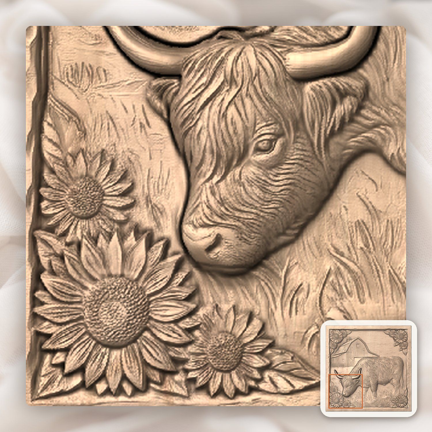 Highland Cow Farmhouse Barn Scene CNC Relief STL bas-relief STL — view 7