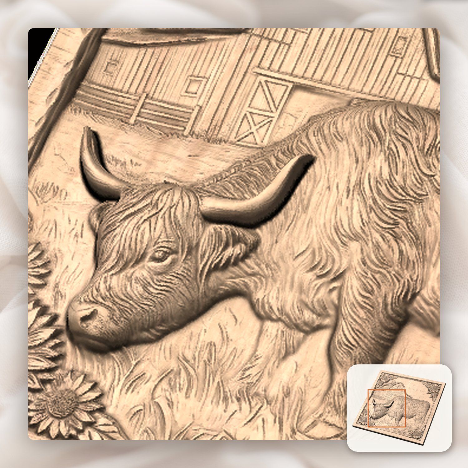 Highland Cow Farmhouse Barn Scene CNC Relief STL bas-relief STL — view 8
