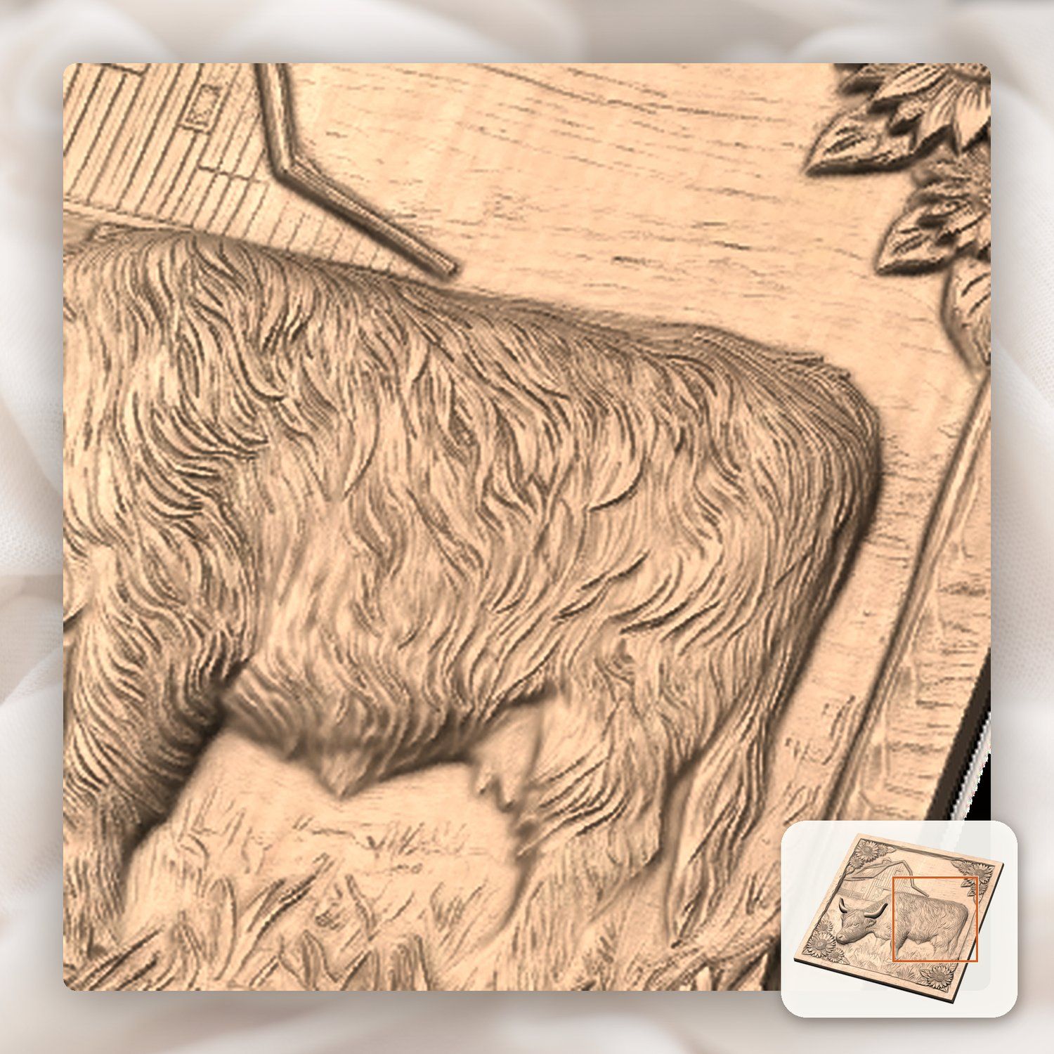 Highland Cow Farmhouse Barn Scene CNC Relief STL bas-relief STL — view 9