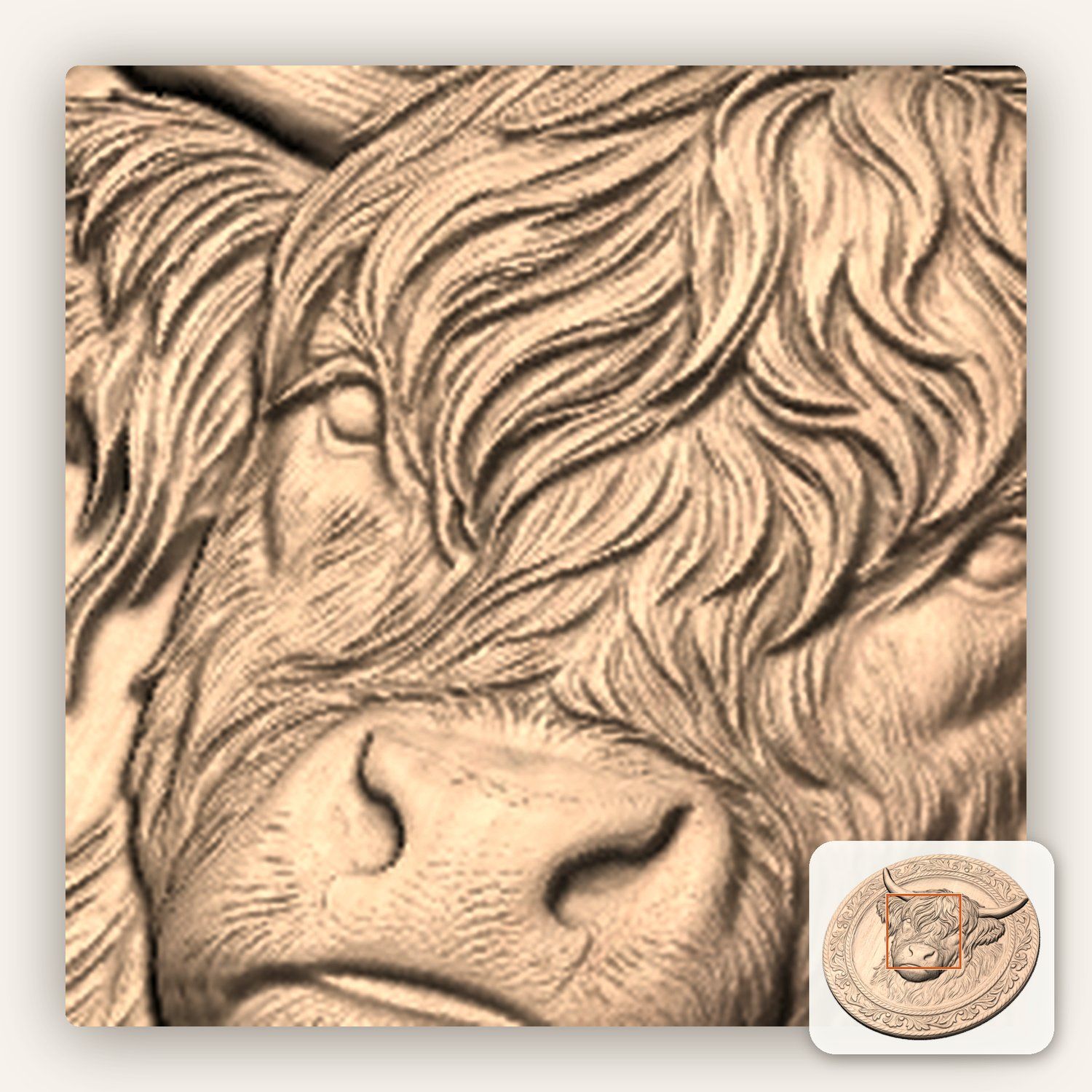 Highland Cow Scottish Coo CNC Relief STL bas-relief STL — view 9