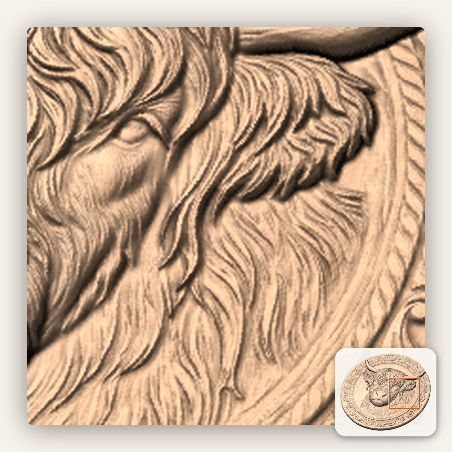 Highland Cow Scottish Coo CNC Relief STL bas-relief STL — view 10
