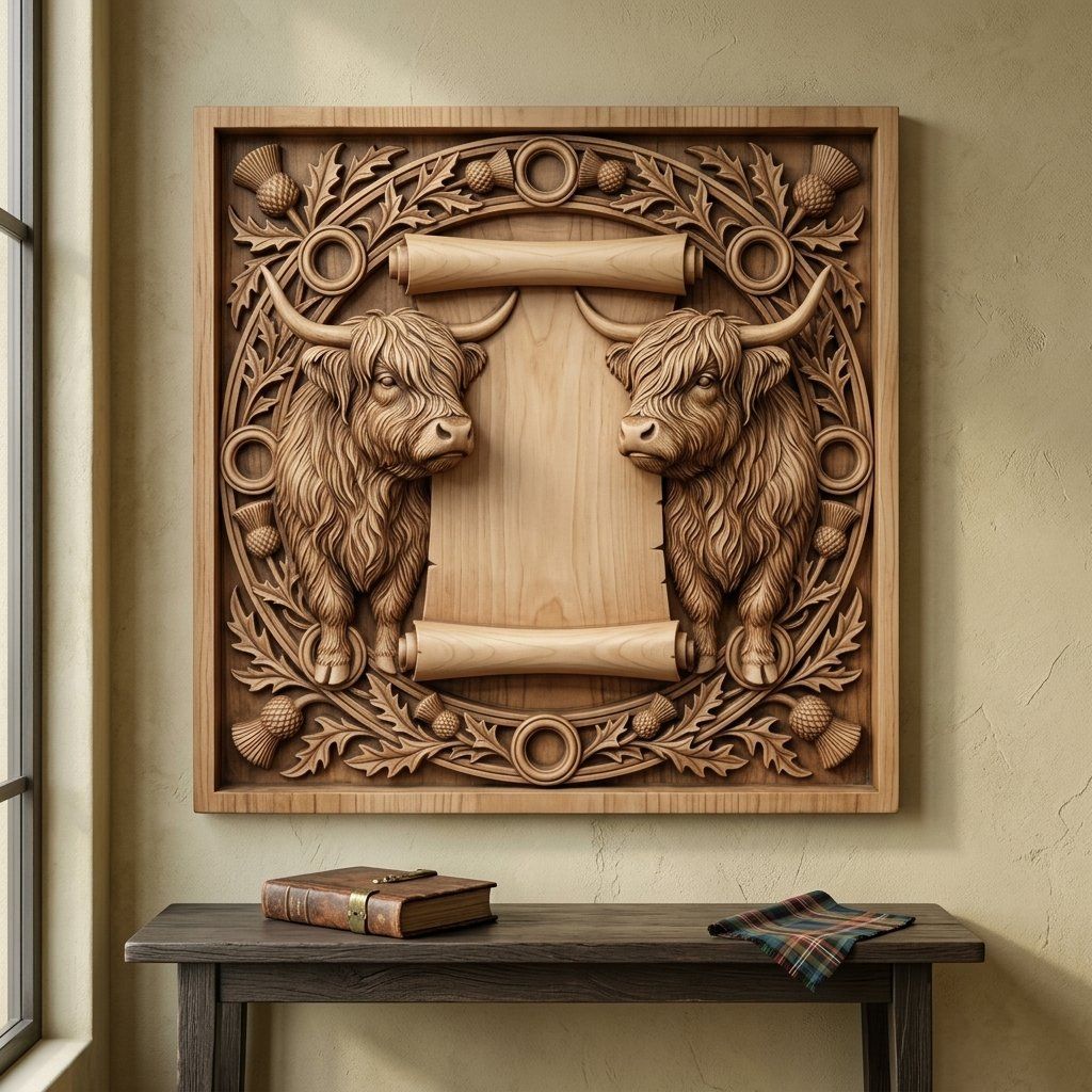 Highland Cow Scottish Thistle Scroll CNC Relief STL bas-relief STL — view 11