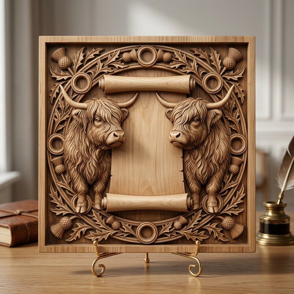 Highland Cow Scottish Thistle Scroll CNC Relief STL bas-relief STL — view 12