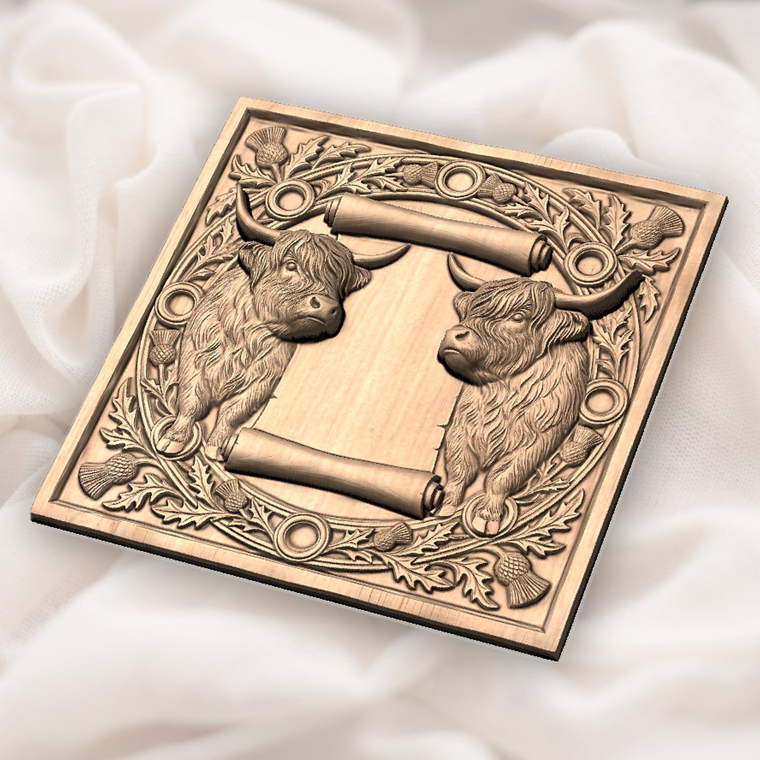 Highland Cow Scottish Thistle Scroll CNC Relief STL bas-relief STL — view 3