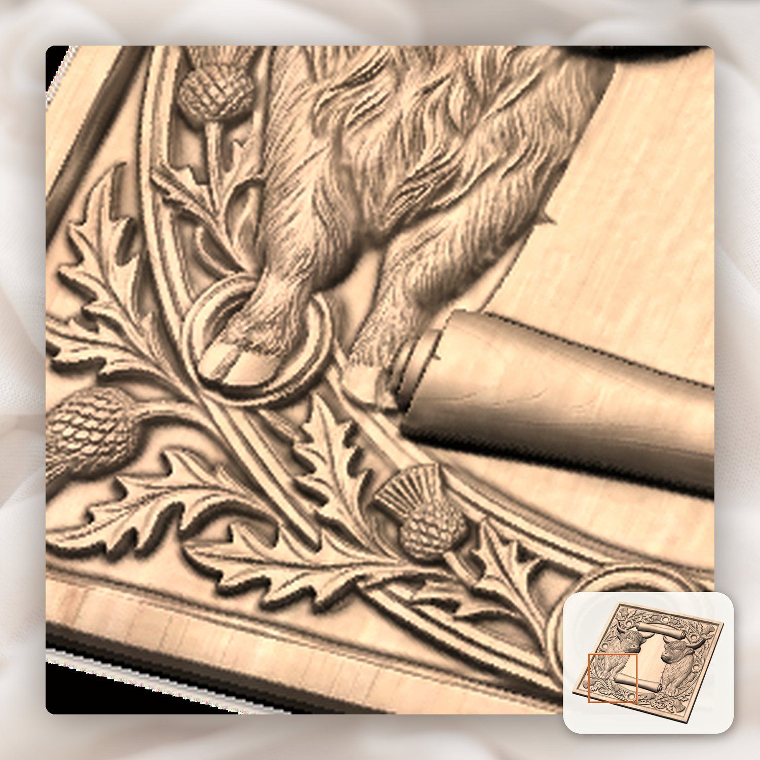 Highland Cow Scottish Thistle Scroll CNC Relief STL bas-relief STL — view 7