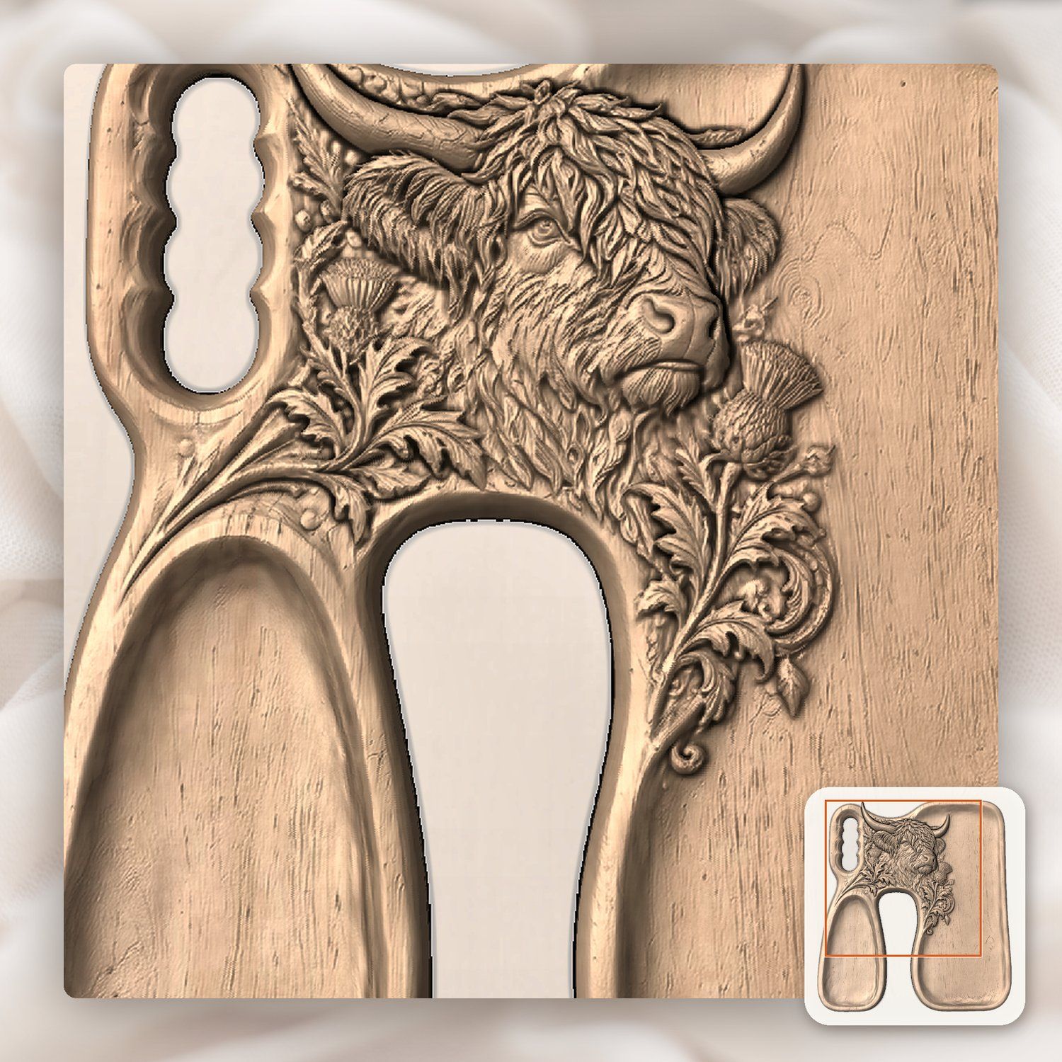 Highland Cow Serving Board CNC Relief STL bas-relief STL — view 7