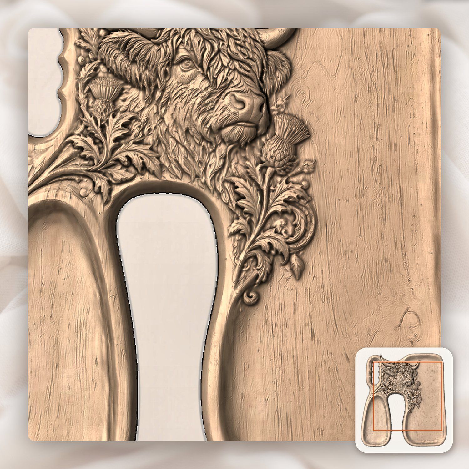 Highland Cow Serving Board CNC Relief STL bas-relief STL — view 8